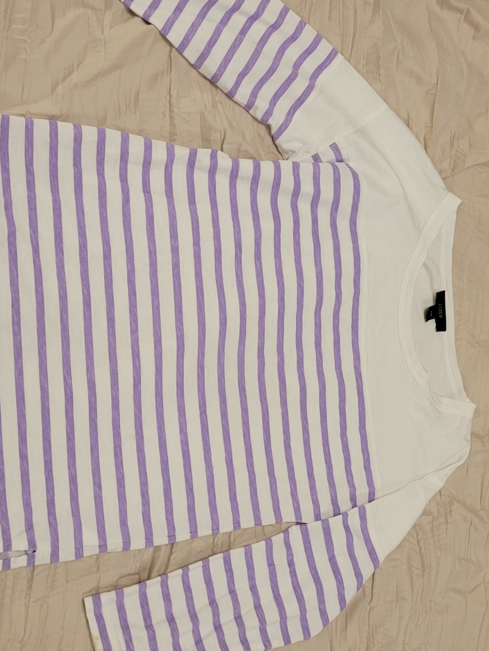 J. Crew White and Lavender Striped Long Sleeve Tee Women's XXS